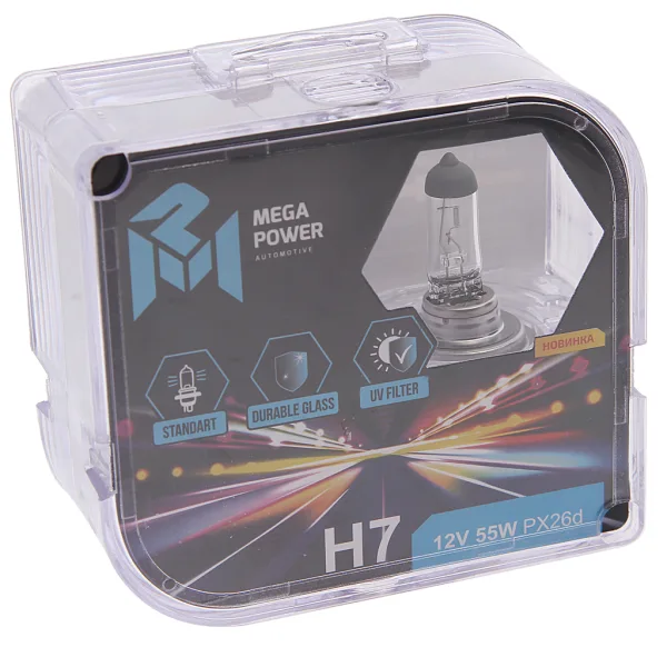 Лампа 12V H7 55W MEGAPOWER 370-33-032 комплект 2 шт PX26d ближний свет