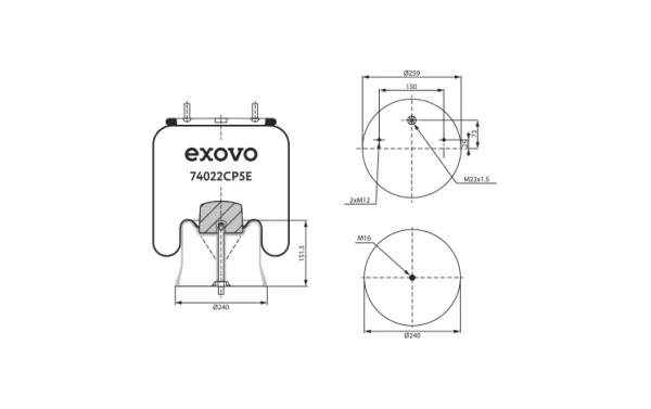 Пневмоамортизатор SAF 4022NP05 с пластиковым стаканом H350 EXOVO 74022CP5E