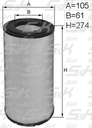 Фильтр воздушный S&K GMBH SK-5850097-01, высота 274 мм, диаметр 105 мм