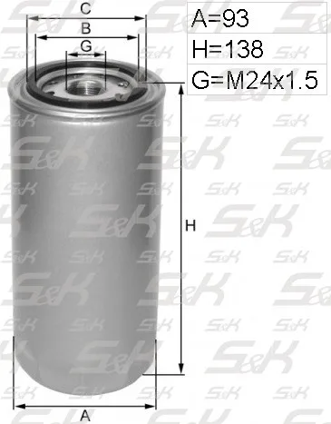 Фильтр топливный S&K GMBH SK-5860026-01, высота 147 мм, диаметр 93 мм