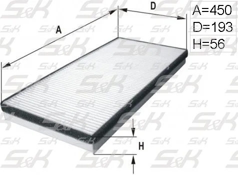 Фильтр салона S&K GMBH SK-5910010-01 размером 450x193x56 мм