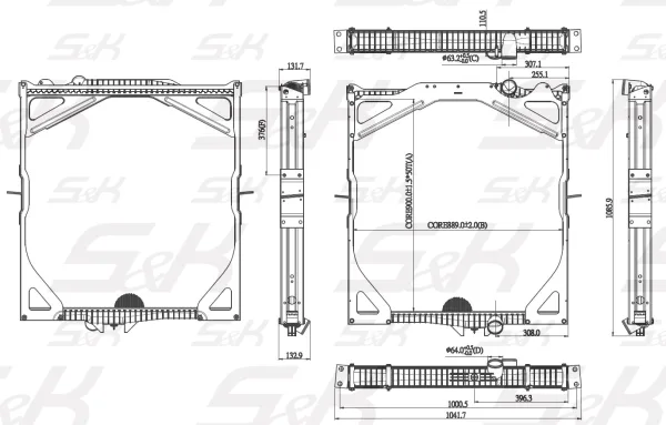 Радиатор охлаждения двигателя S&K GMBH 900x870x48 без рамки