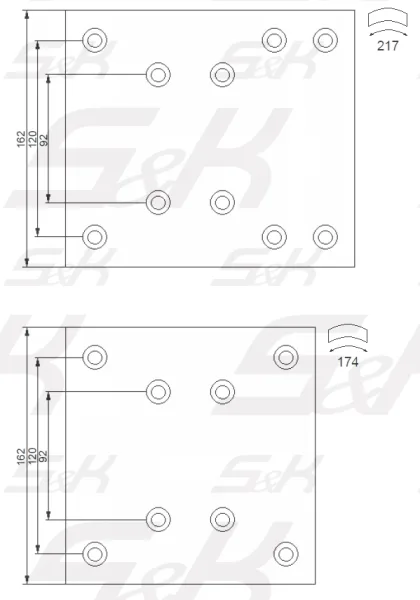 Накладки тормозные S&K 19580/19579, 410х163 мм, автобусы Mercedes