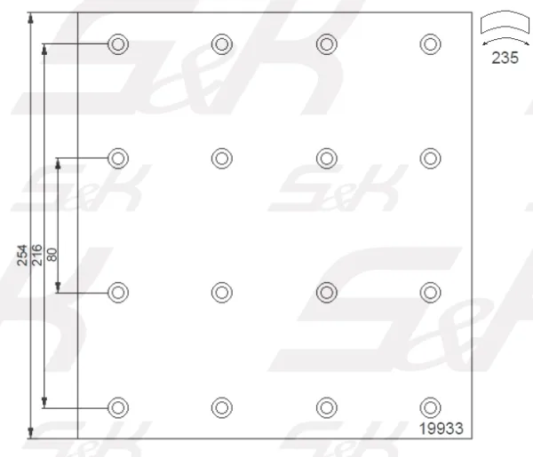Накладки тормозные S&K 19933, 413х254 мм, Scania 2 и 3 серии