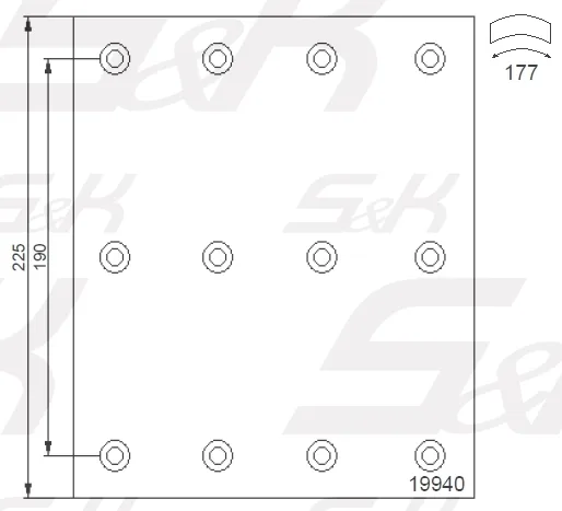 Накладки тормозные S&K 19068/19940, 410х223 мм, Volvo F 12, B 12