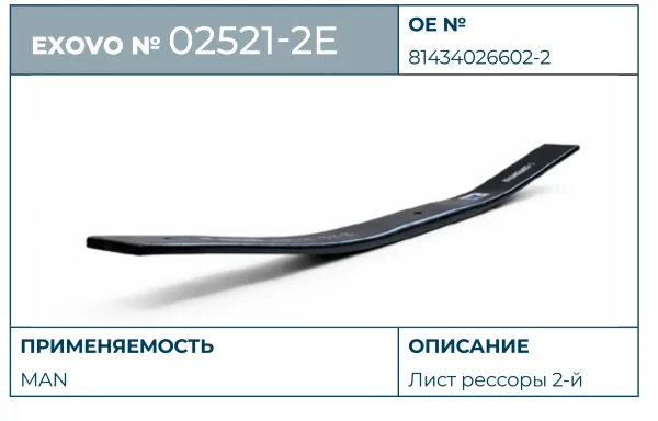 Лист рессоры 2-й MAN TGA TGS TGX EXOVO 02521-2E L=1500 мм OEM 81434026602-2