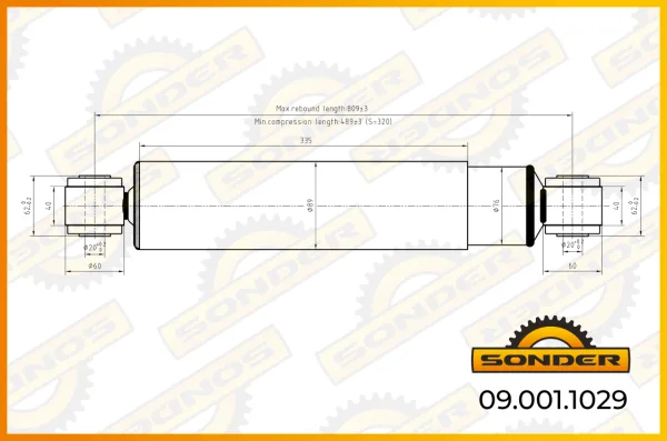 Амортизатор подвески MAN Sonder 09.001.1029 задний, 498-809 мм, проушины